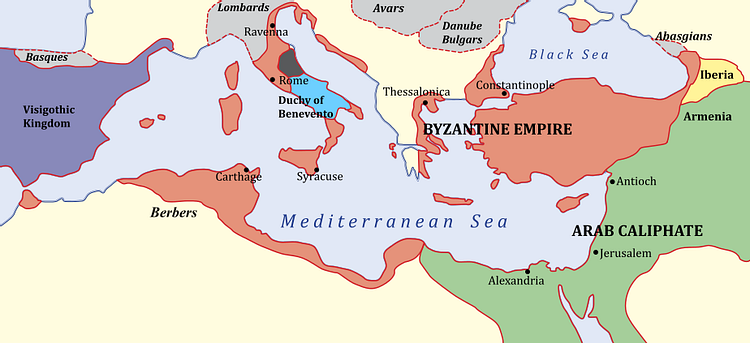 The Byzantine Empire, c. 650 CE.