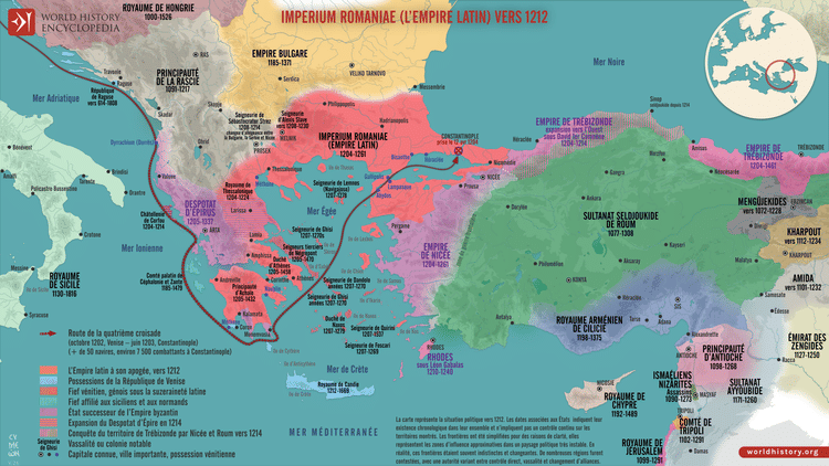 Carte de l’Empire latin: un État croisé à Constantinople