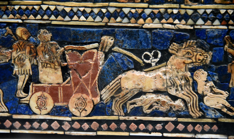 Detail of the War Scene of the Standard of Ur Showing a Galloping Chariot