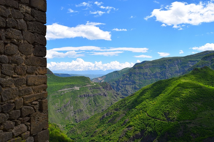Mountain View from inside Armenia's Tatev Monastery