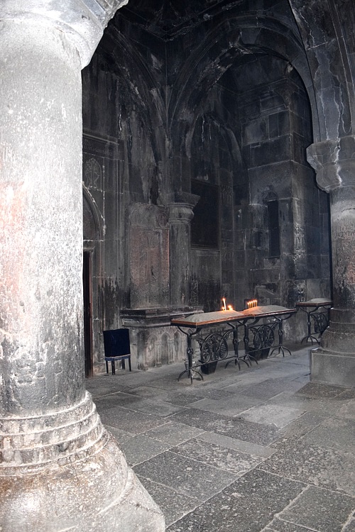 Interior of Geghard Monastery in Armenia
