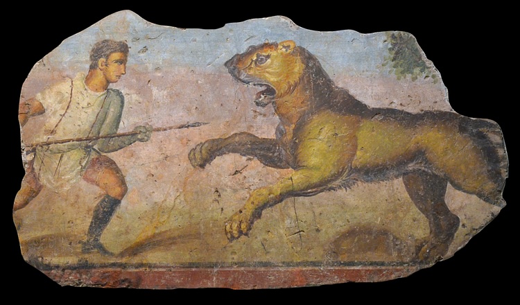 Roman Hunter with Lioness Painting