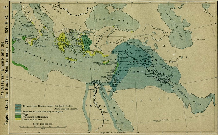 The Assyrian Empire and the Region about the Eastern Mediterranean, 750-625 BC