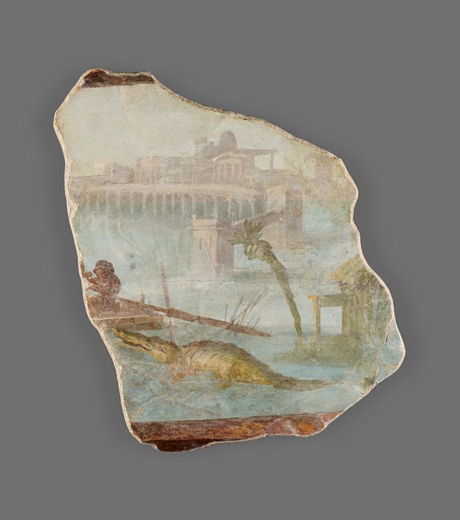 Roman Fresco Fragment with Nilotic Landscape