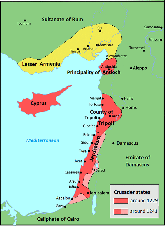 Map of the Crusader States, 1229-1240 CE