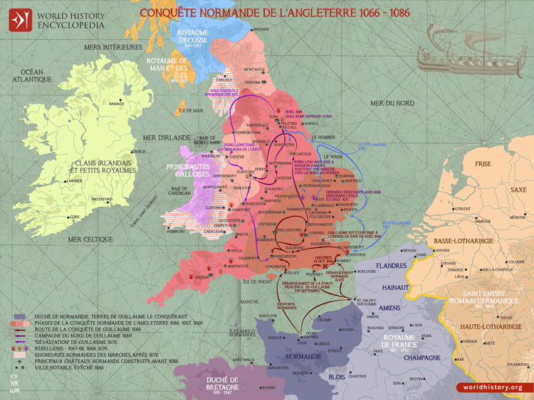 Carte de la conquête normande de l'Angleterre, 1066-1086