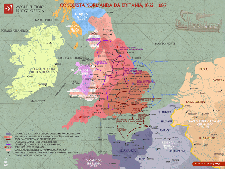 Mapa da Conquista Normanda da Britânia, 1066 - 1086