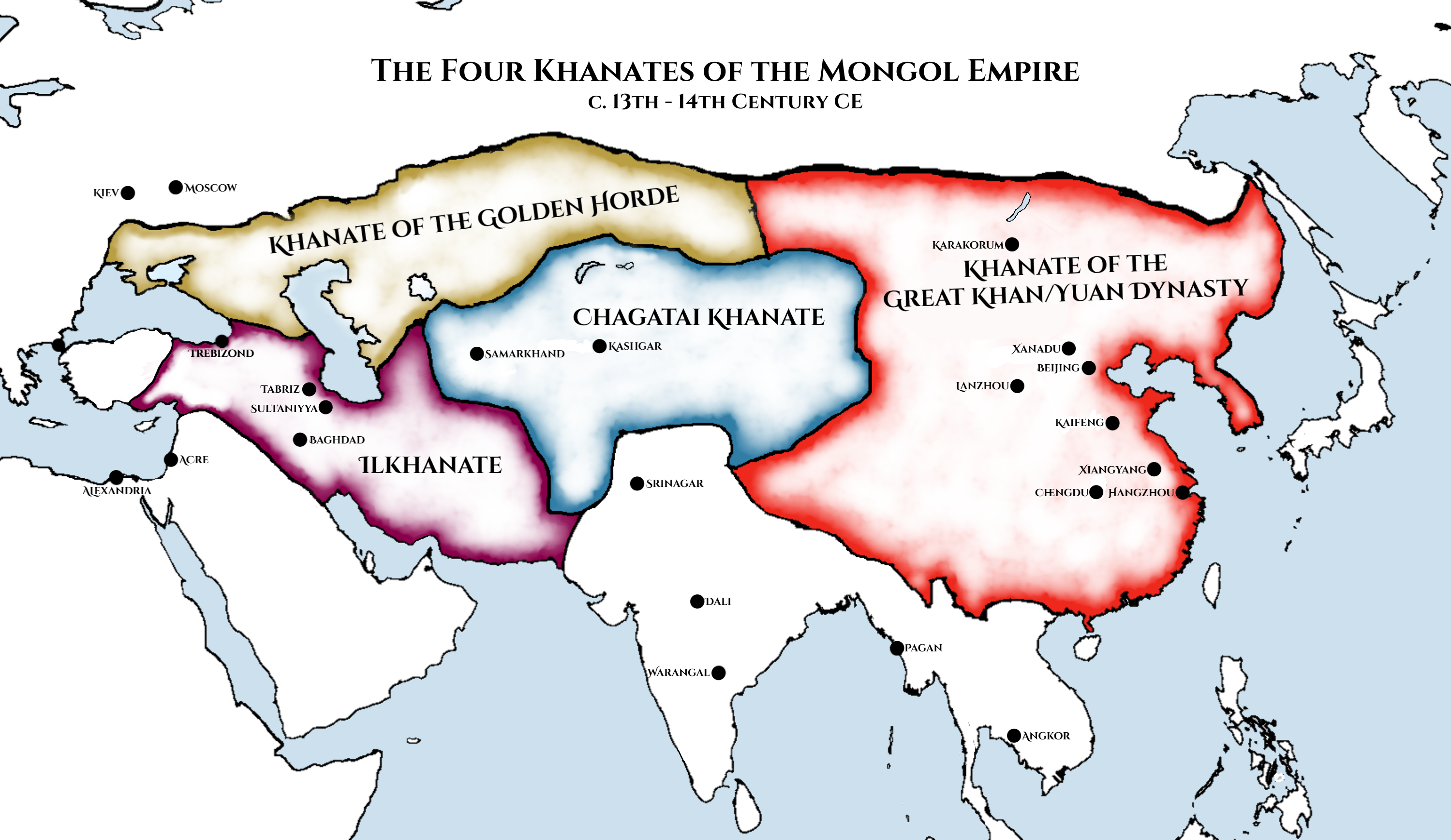 Four Khanates Of The Mongol Empire Illustration World History