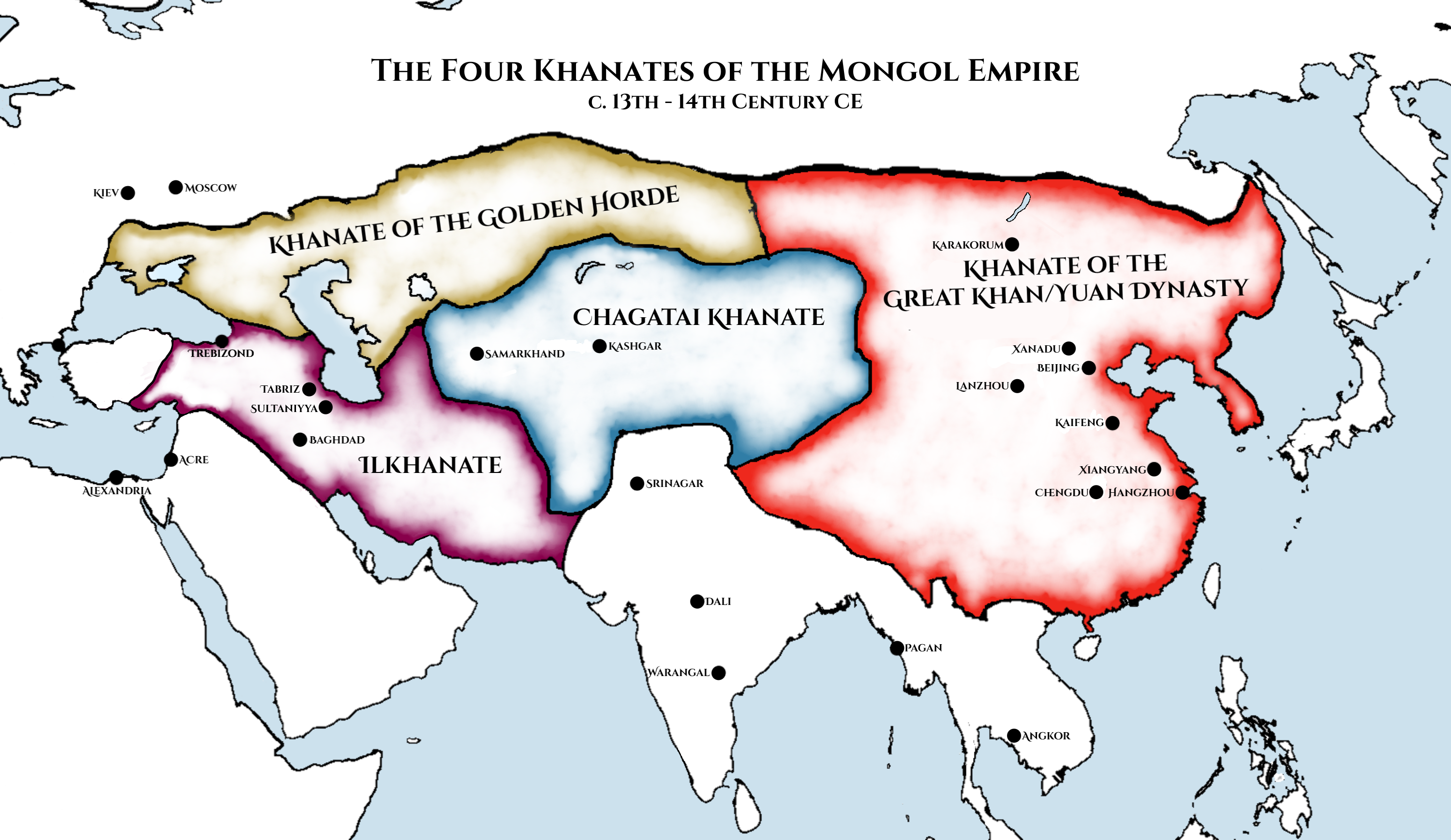 mongol empire map khanates