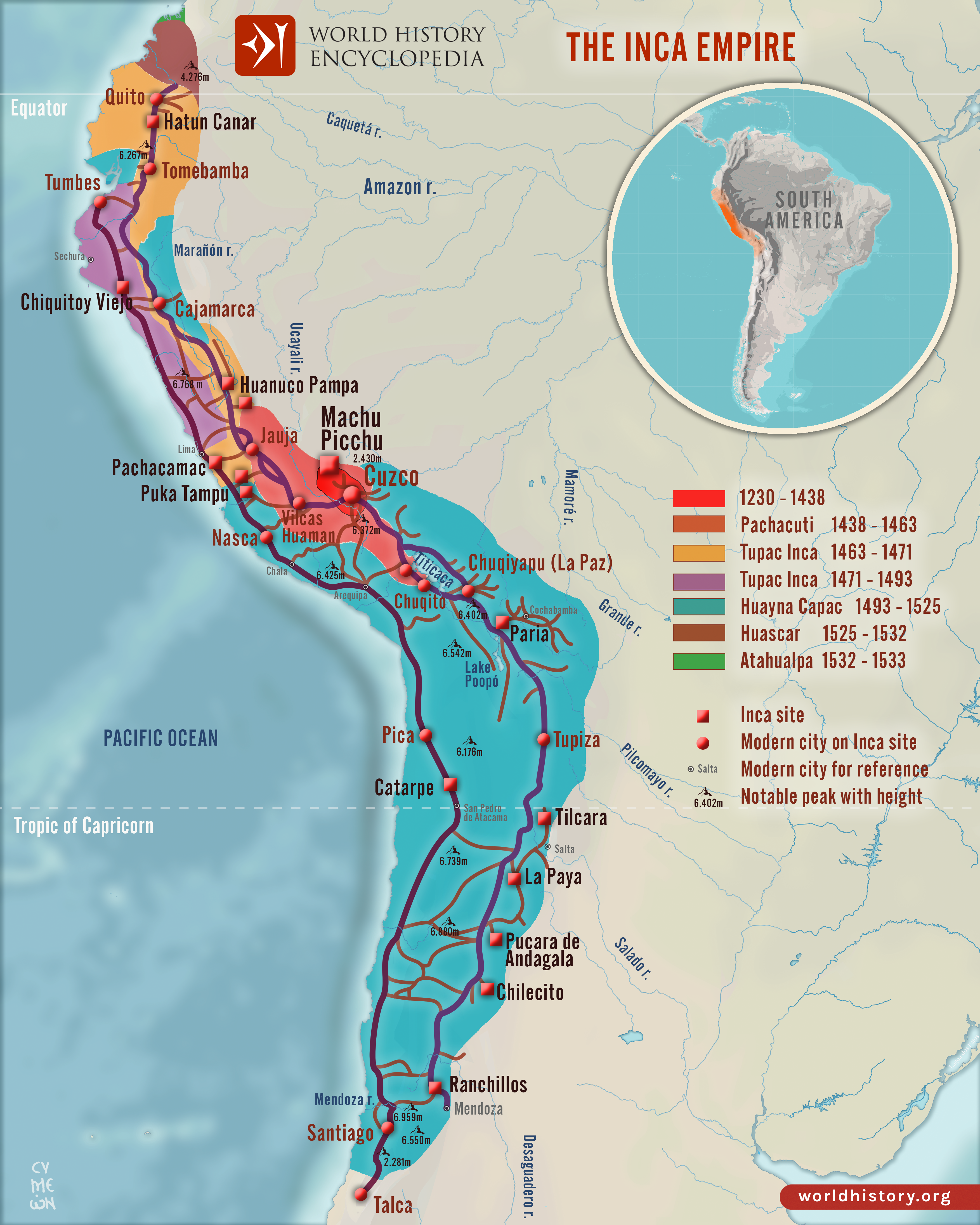 Map of the Inca Empire - Expansion and Roads - World History Encyclopedia