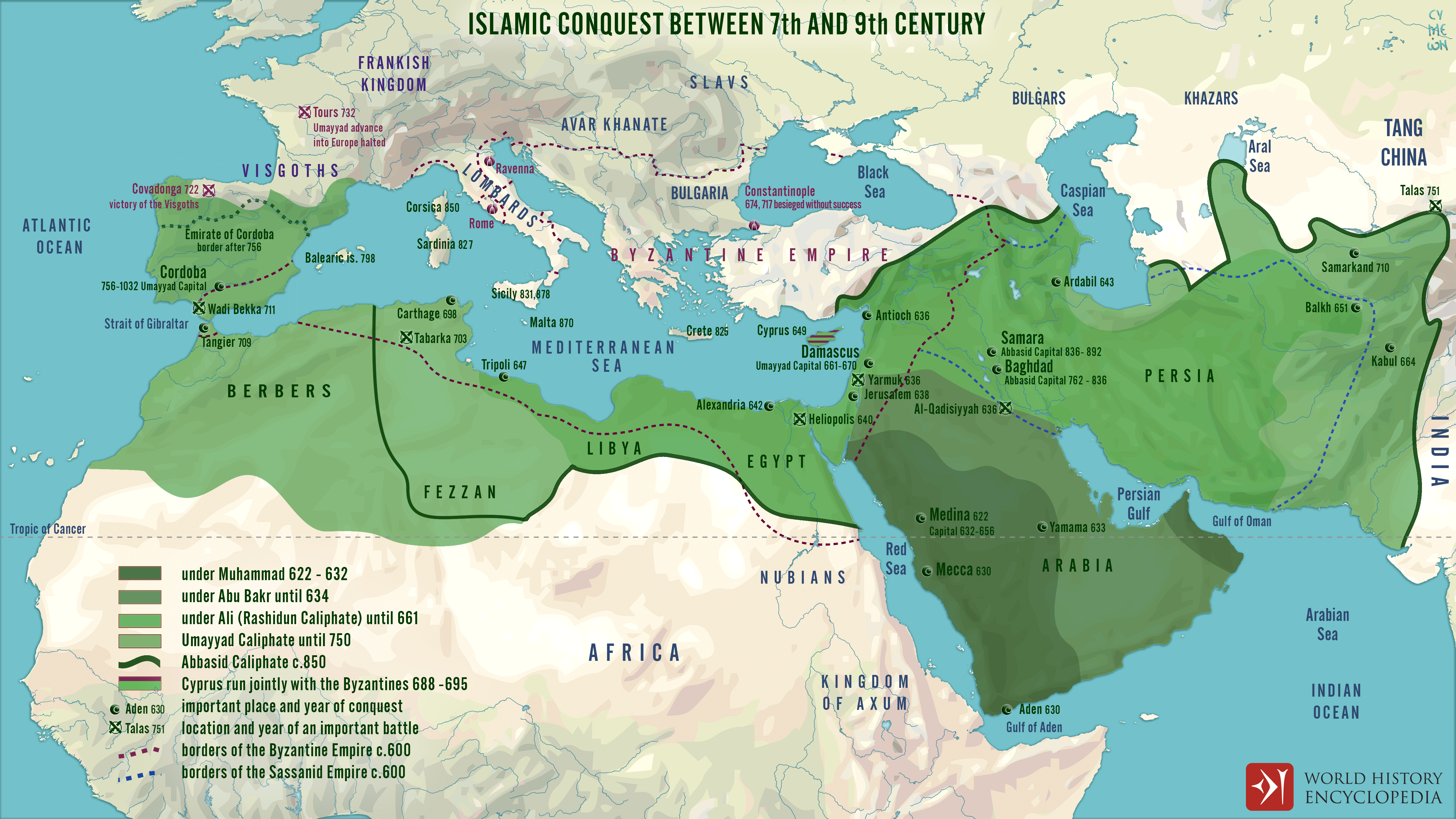 Islamic Conquests in the 7th-9th Centuries (Illustration) - World History  Encyclopedia