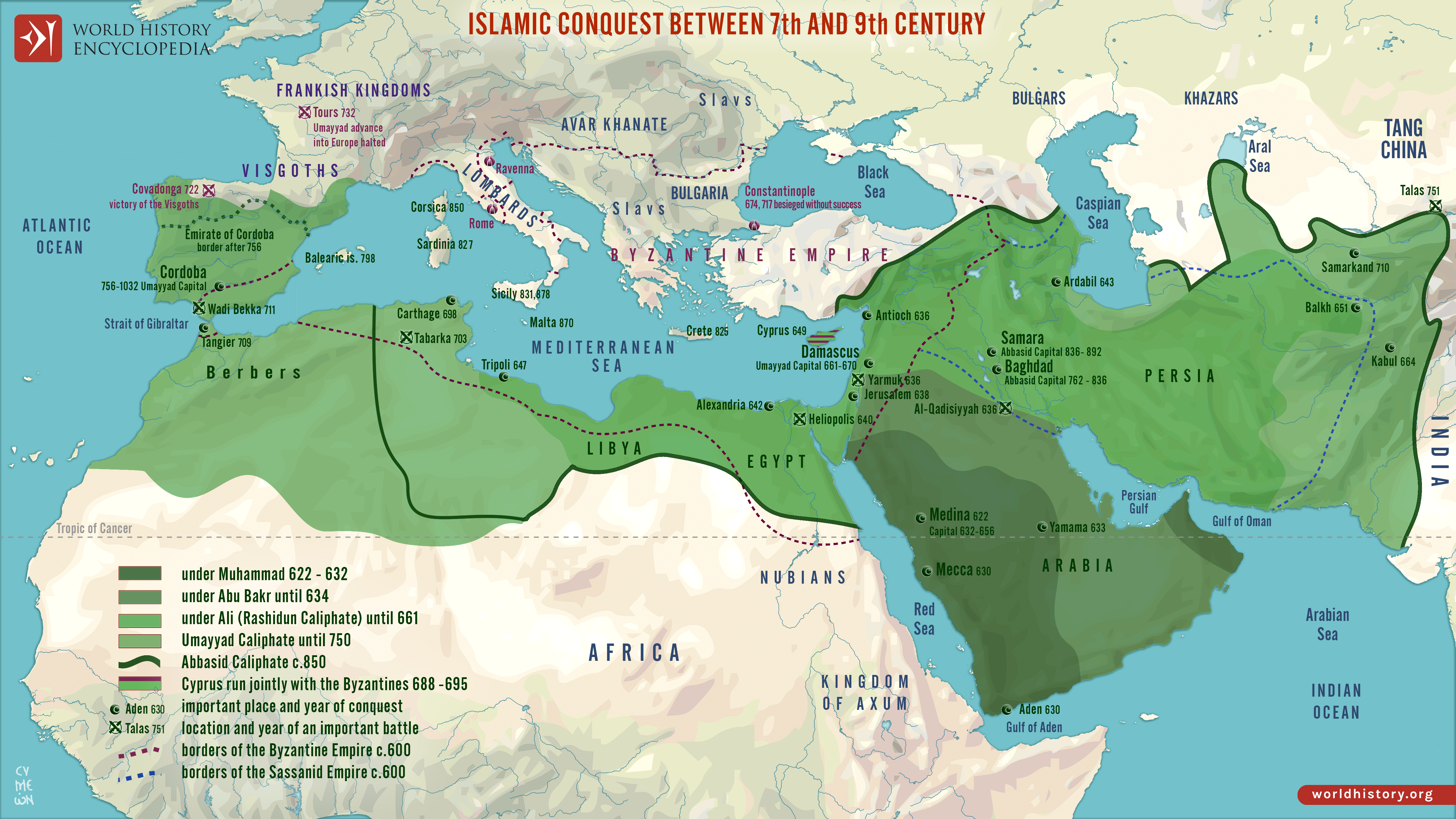 Crete Islam Map Map of the Islamic Conquests in the 7th-9th Centuries - World History ...