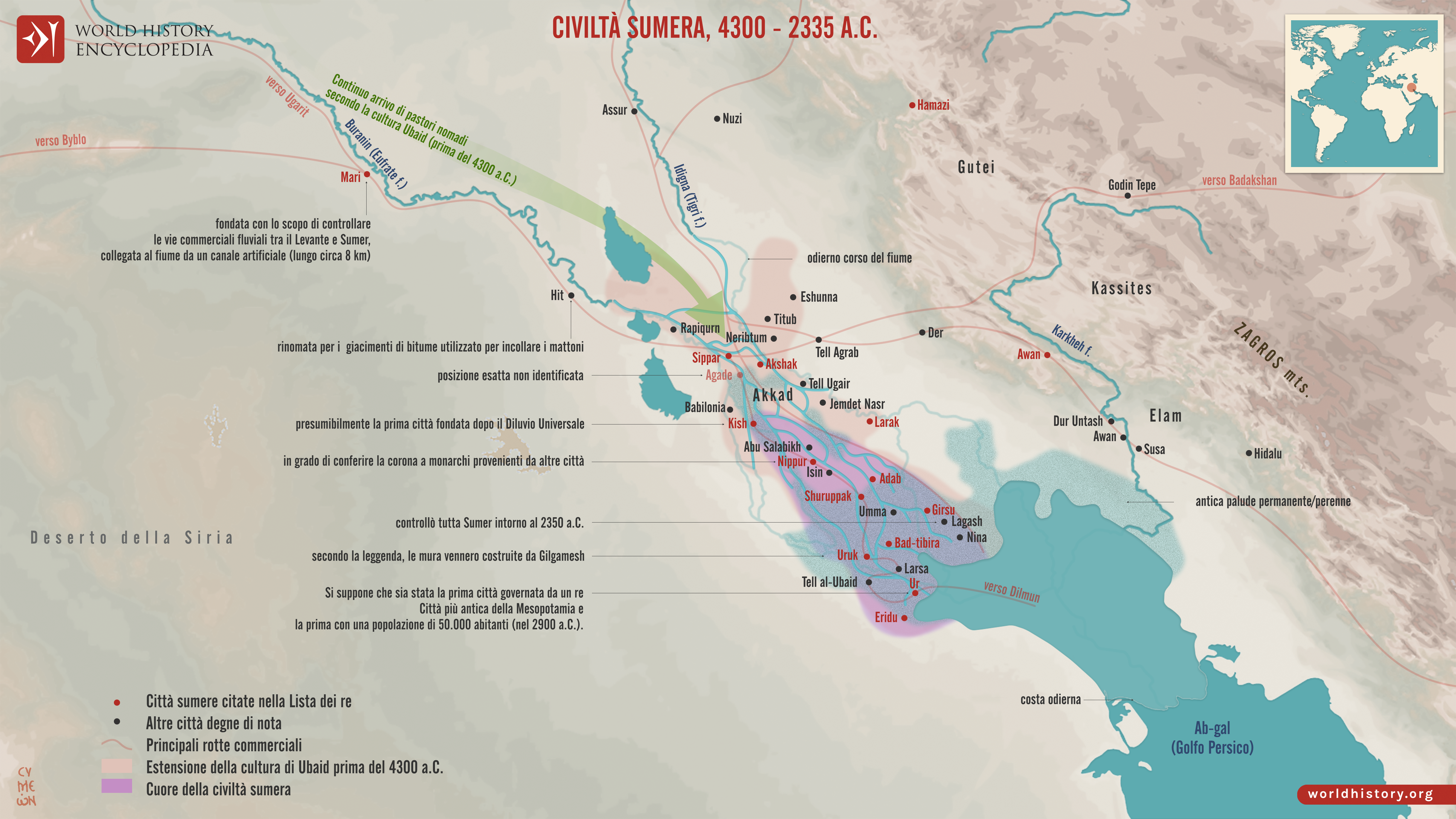 Sumera Mappa della Civiltà Sumera - Enciclopedia della storia del mondo