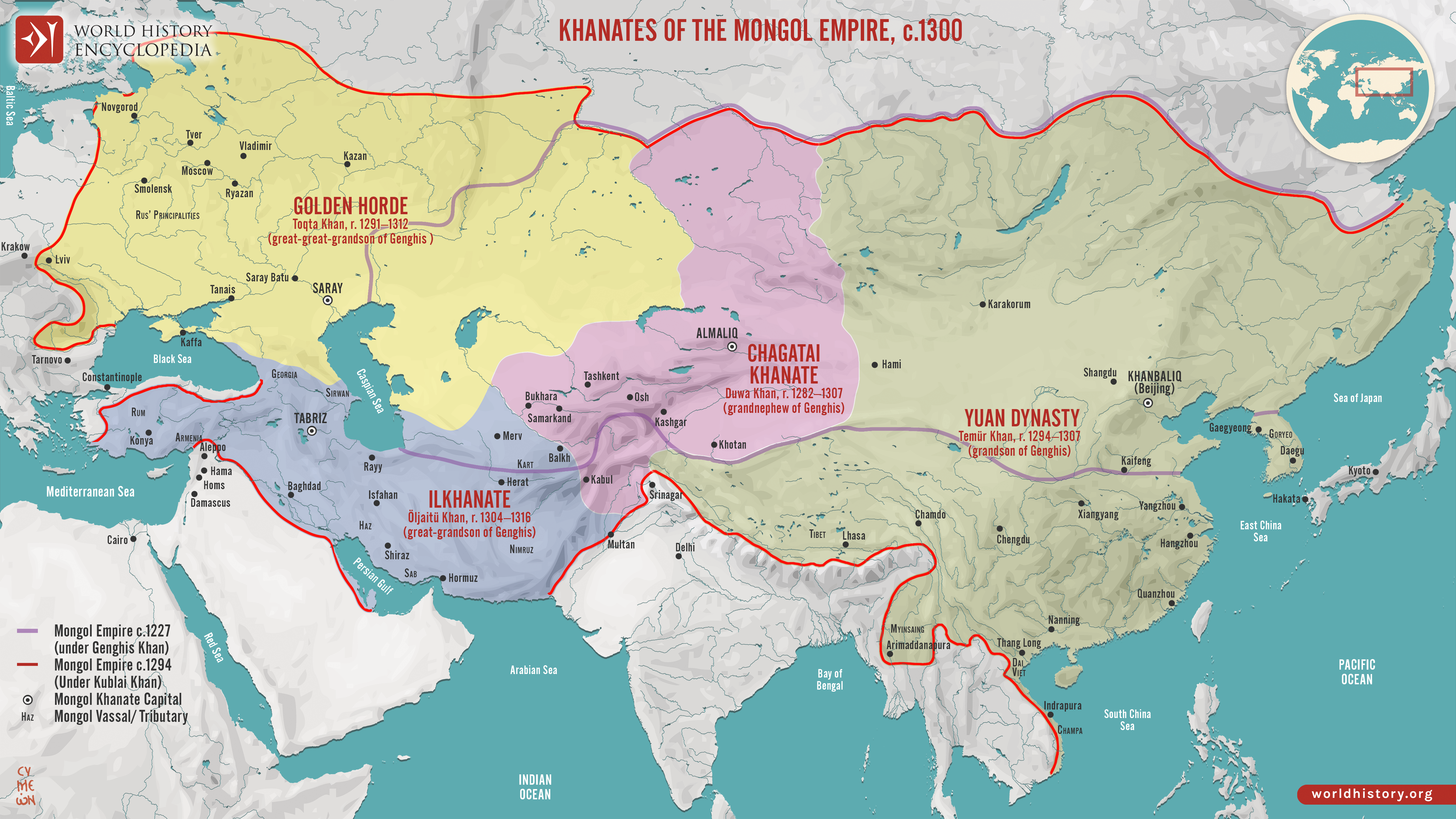 Map Of The Four Khanates Of The Mongol Empire C 1300 World History 