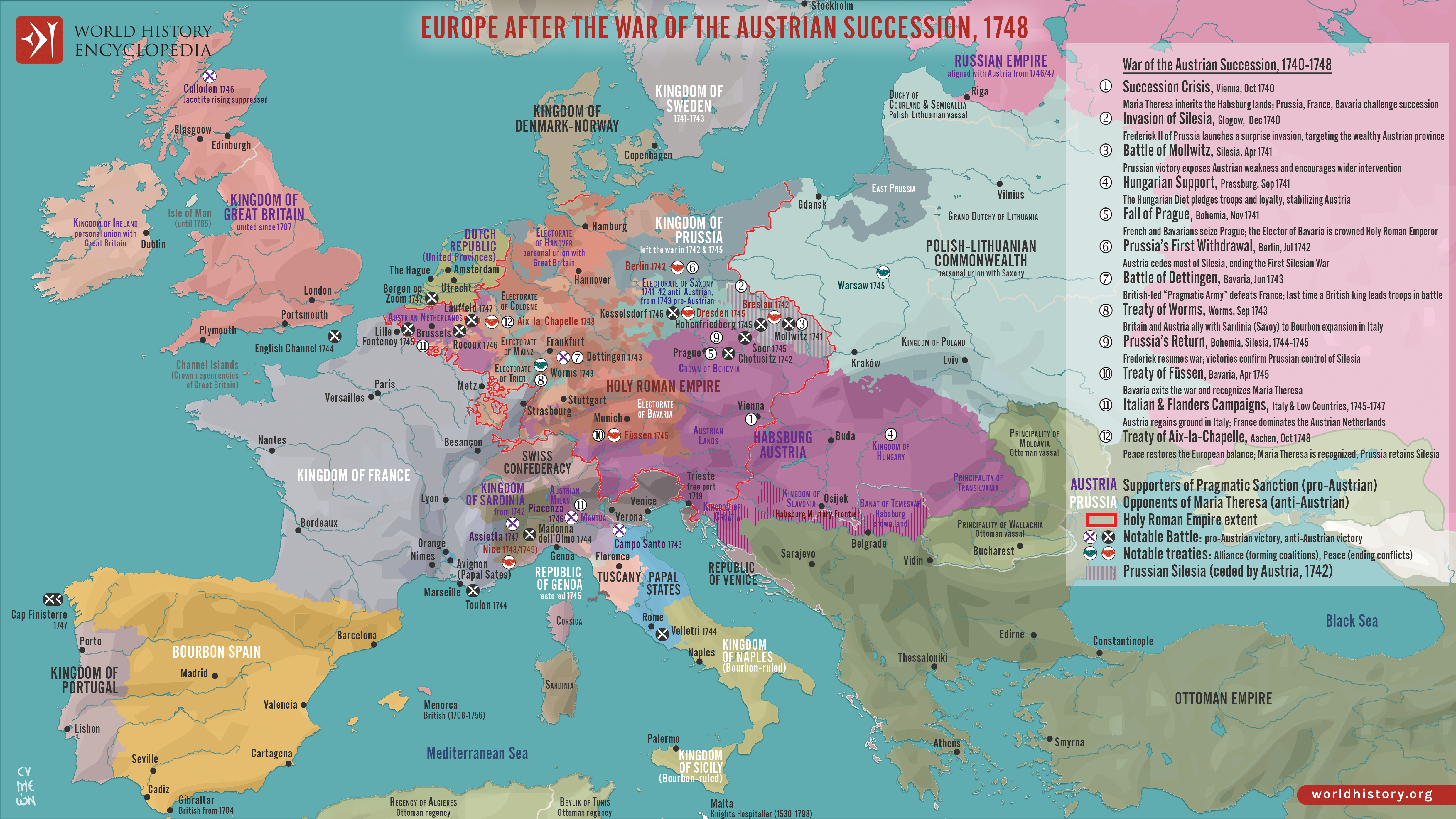 Map Of Europe After The War Of The Austrian Succession 1748 Dynastic Map Of Europe After The War Of The Austrian Succession 1748 Dynastic