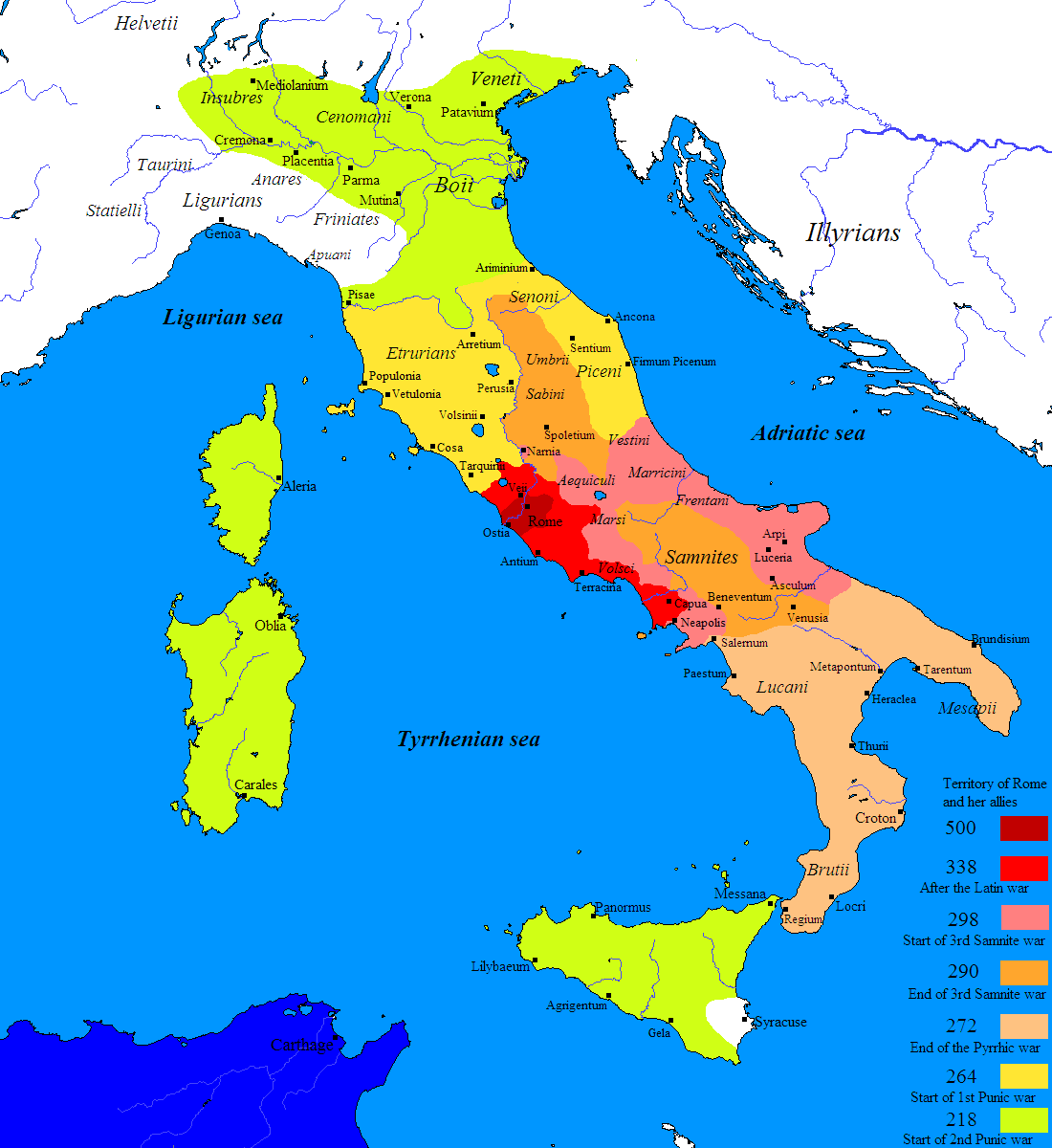 Map of the Roman Conquest of Italy (Illustration) World History Map of the Roman Conquest of Italy (Illustration) World History