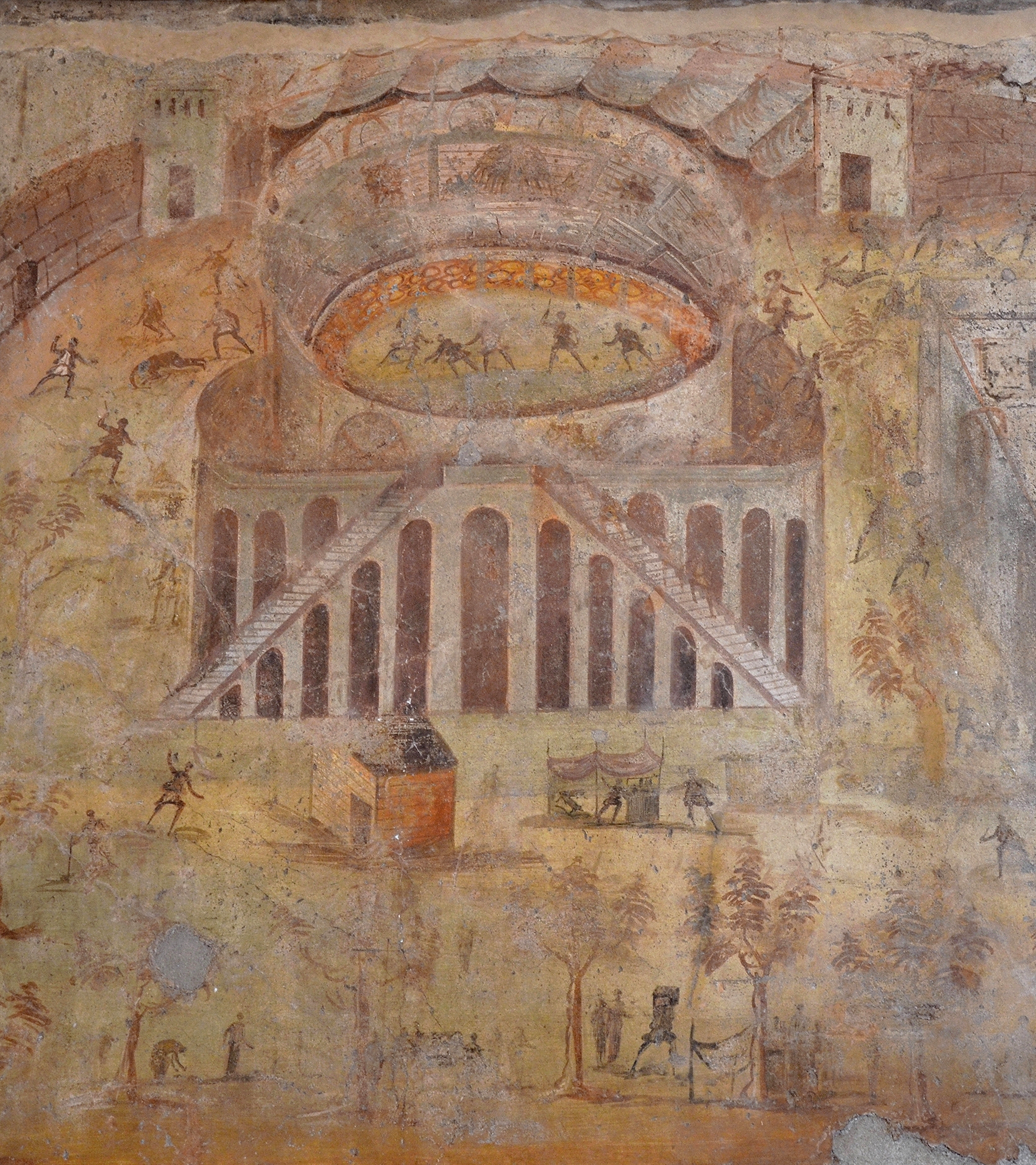 Fresco Showing the Riot of 59 CE in the Amphitheatre of Pompeii ...