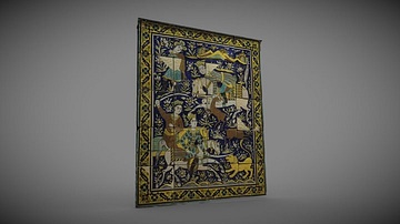 Iranian Tile Panel with Hunting Scene